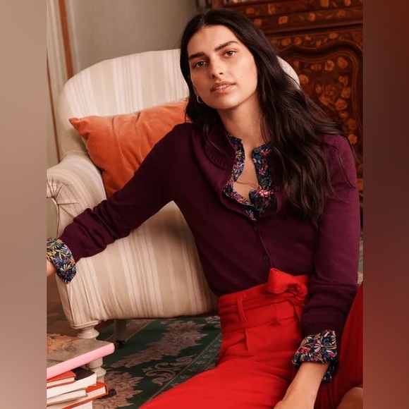 Boden Frederica Pointelle Wool Blend Cardigan in Deep Wisteria - Picture 12 of 16